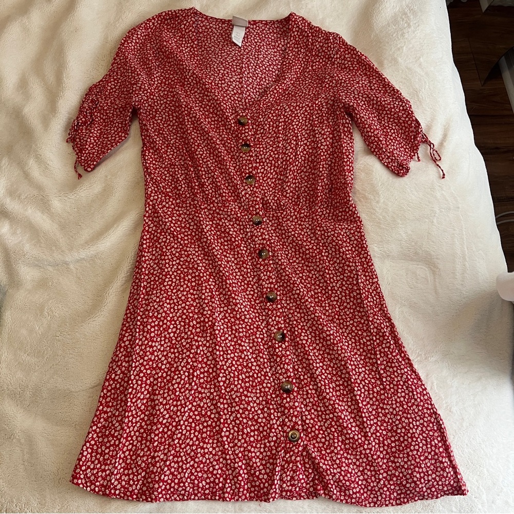 H&M Red Floral Midi Dress